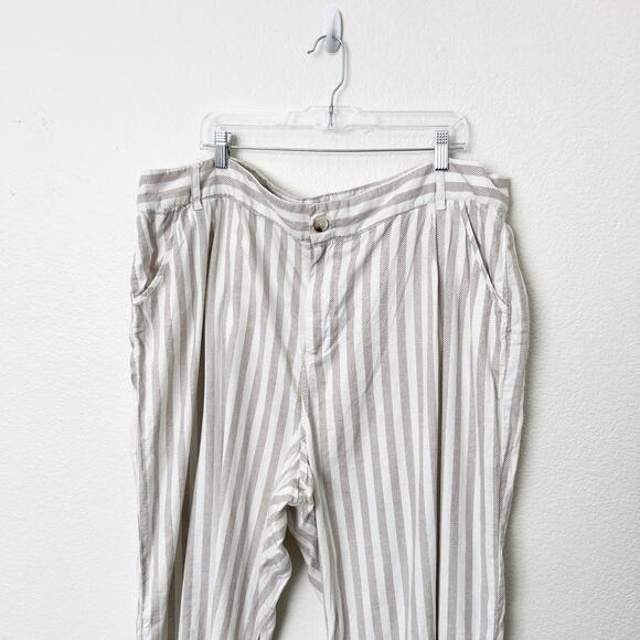 [Torrid] Tan Cream Linen Blend Striped Wide Leg Pants High Rise Casual Size 24 - Picture 4 of 12